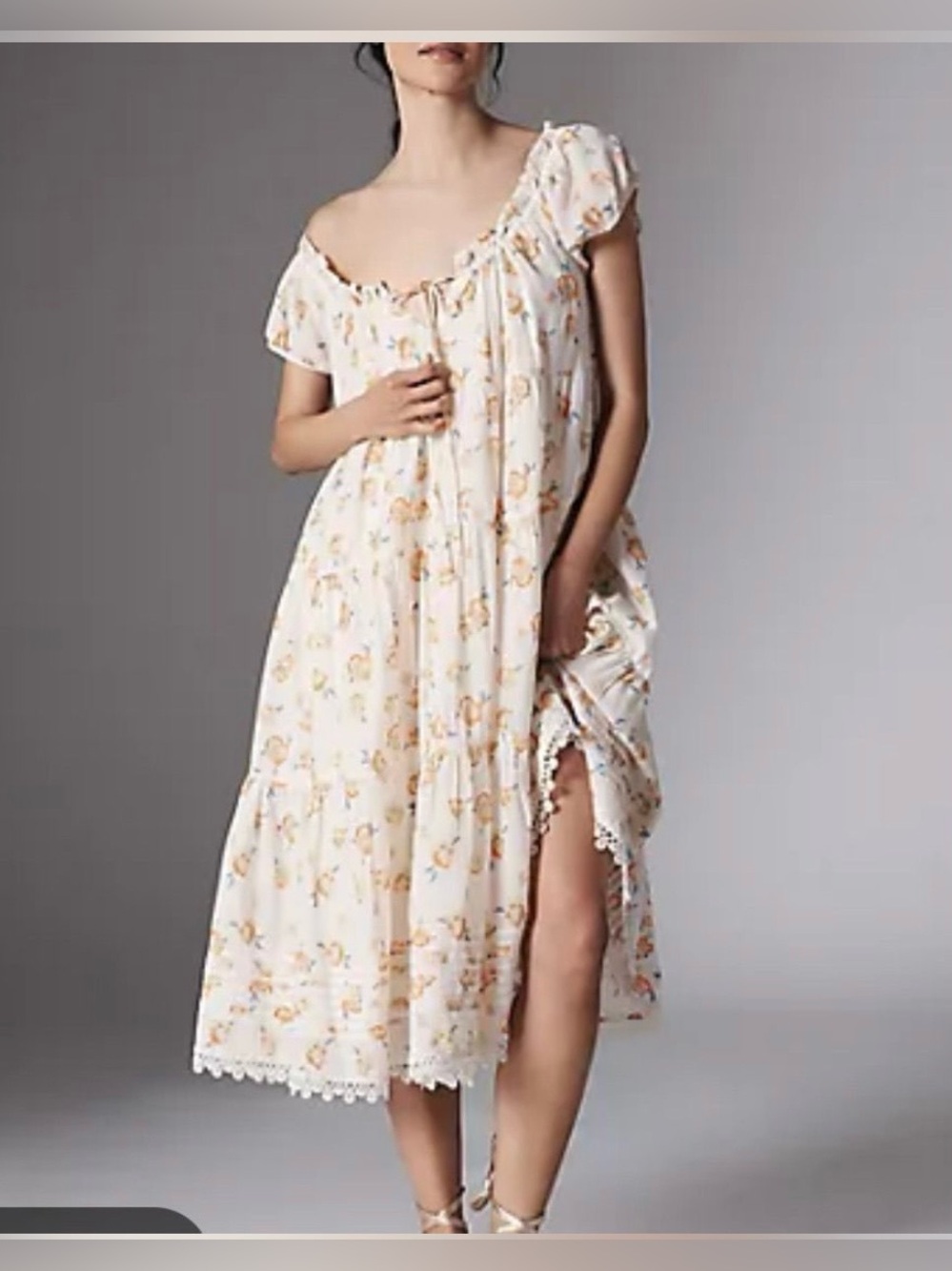 ANTHROPOLOGIE Floral Capped Sleeve Midi Dress Size M